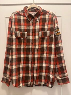Angry Minnow & Harley-Davidson Plaid Flannel Button-Down Shirt. L. Like New! 🔥🔥